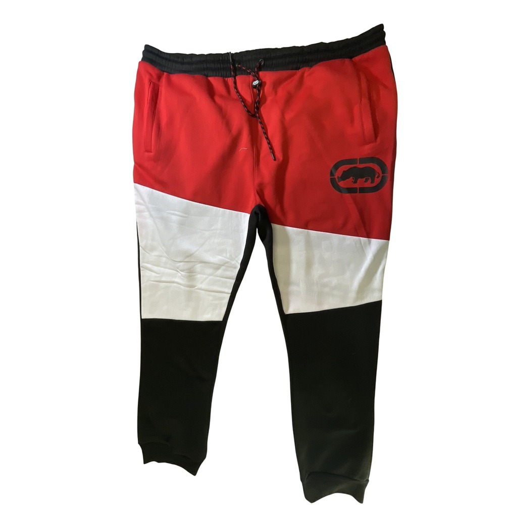 Ecko Unltd Mens 5XL Joggers Red White Black Colorblock Rhino Fleece Sweatpants
